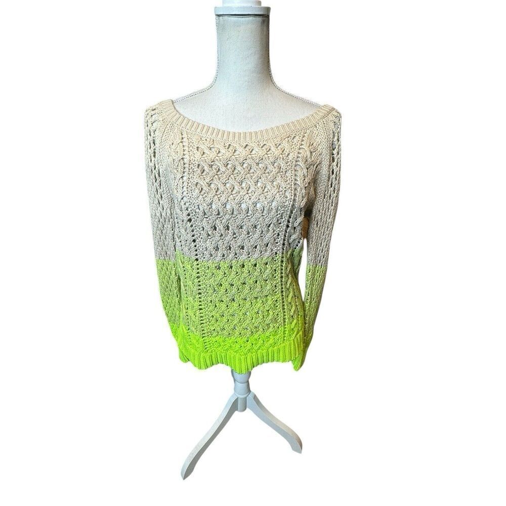 Woman's American Eagle Open Knit Beachy Ombré Cream To Green Sz Small